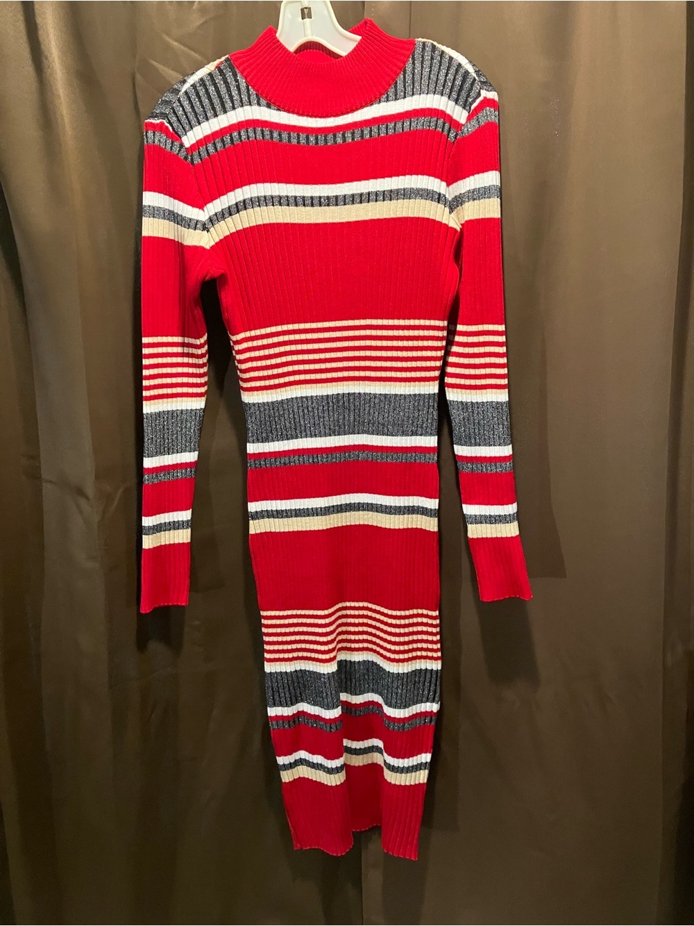 No Boundaries Red and Black Striped Ribbed Knit Dress